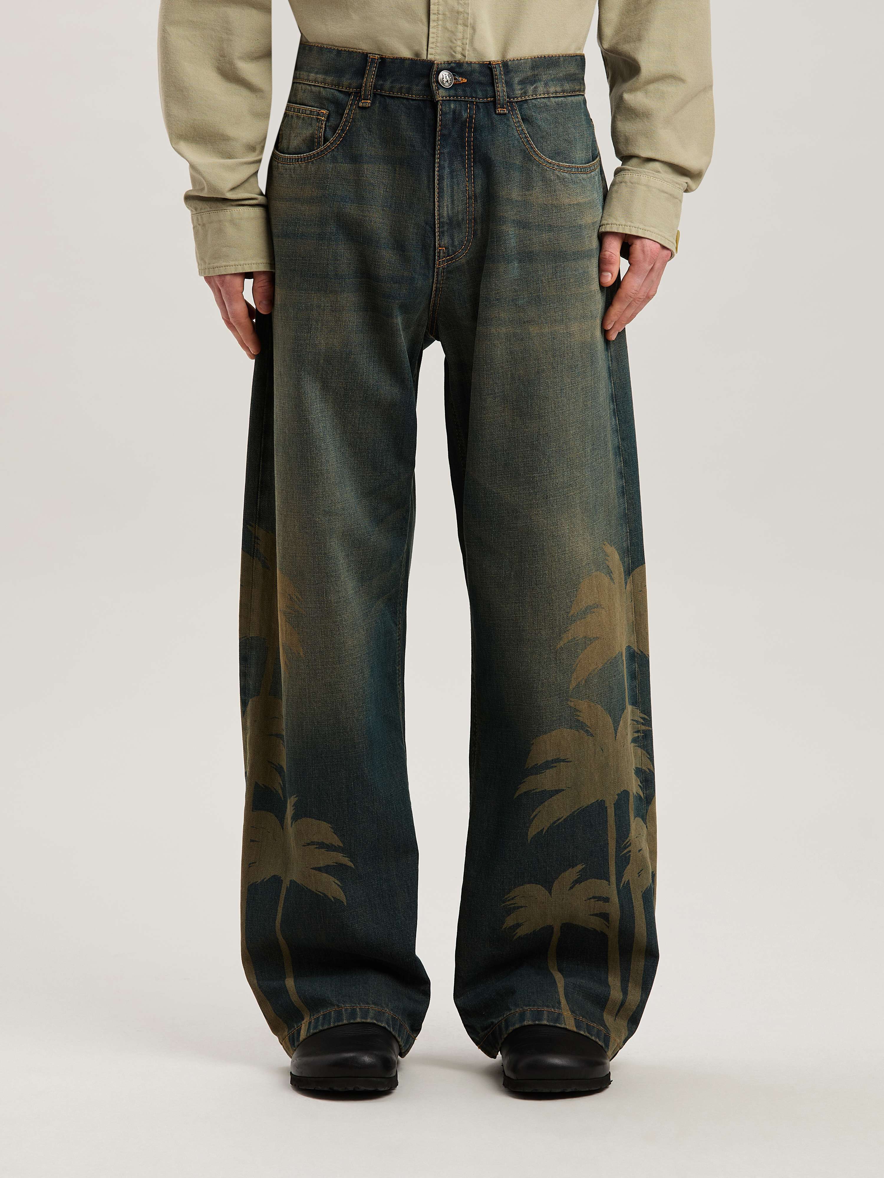 PALM ANGELS  LASER PALMS LOOSE DENIM PANTS BROWN - GR BROWN - GREY PMYA049S25DEN001