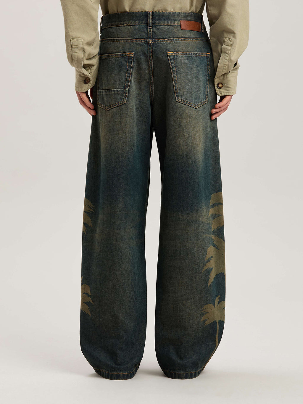 PALM ANGELS  LASER PALMS LOOSE DENIM PANTS BROWN - GR BROWN - GREY PMYA049S25DEN001