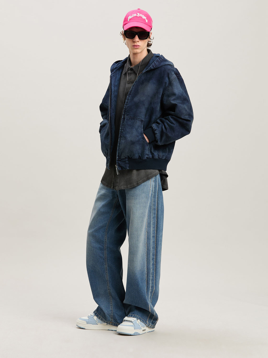 PALM ANGELS  CURVED LOGO LOOSE 5 POCKETS LIGHT BLUE - LIGHT BLUE - LIGHT BLUE PMYA049S25DEN002
