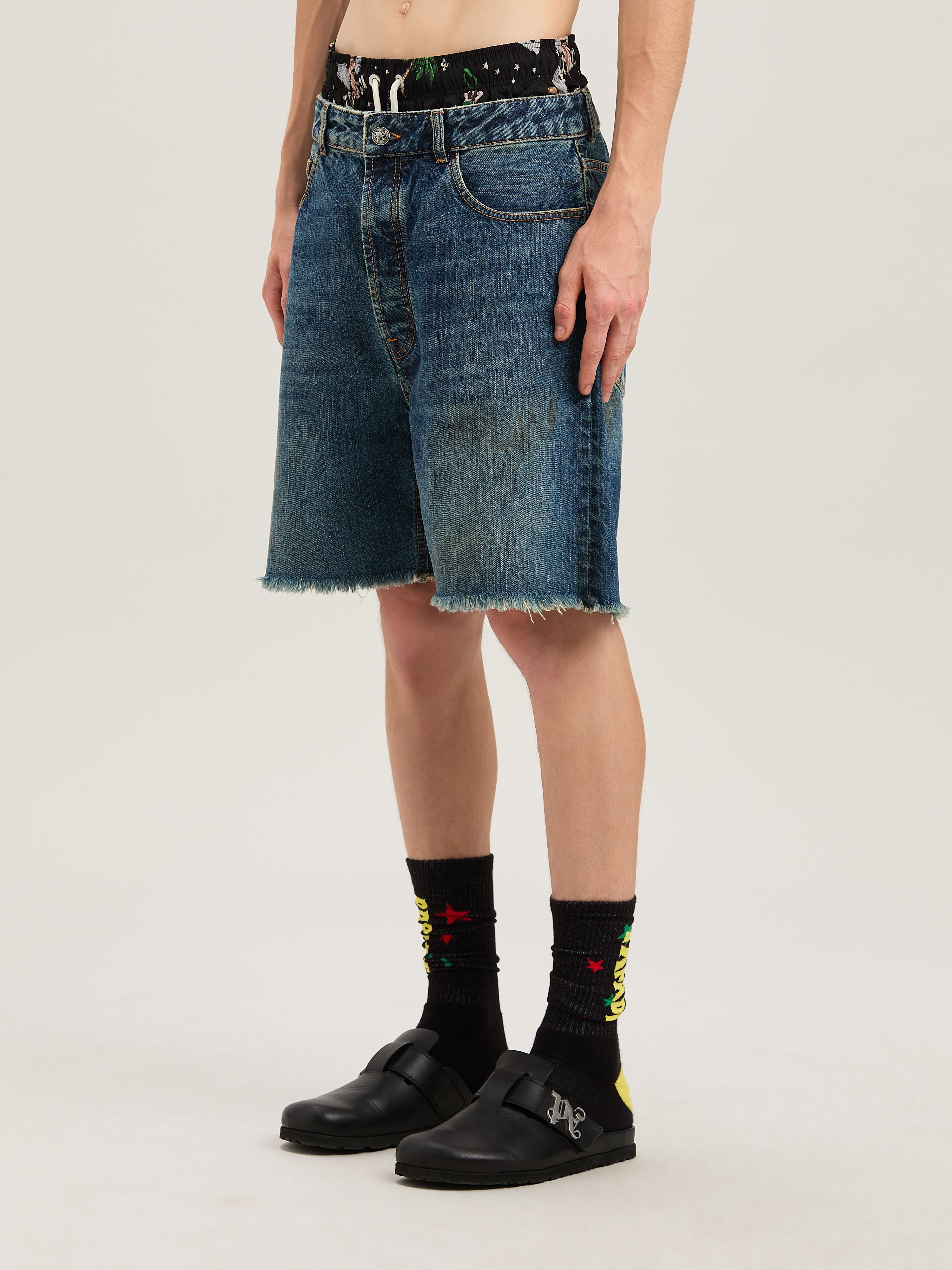 PALM ANGELS  CURVED LOGO DENIM SHORTS BLUE - LIGHT BL BLUE - LIGHT BLUE PMYC003S25DEN003