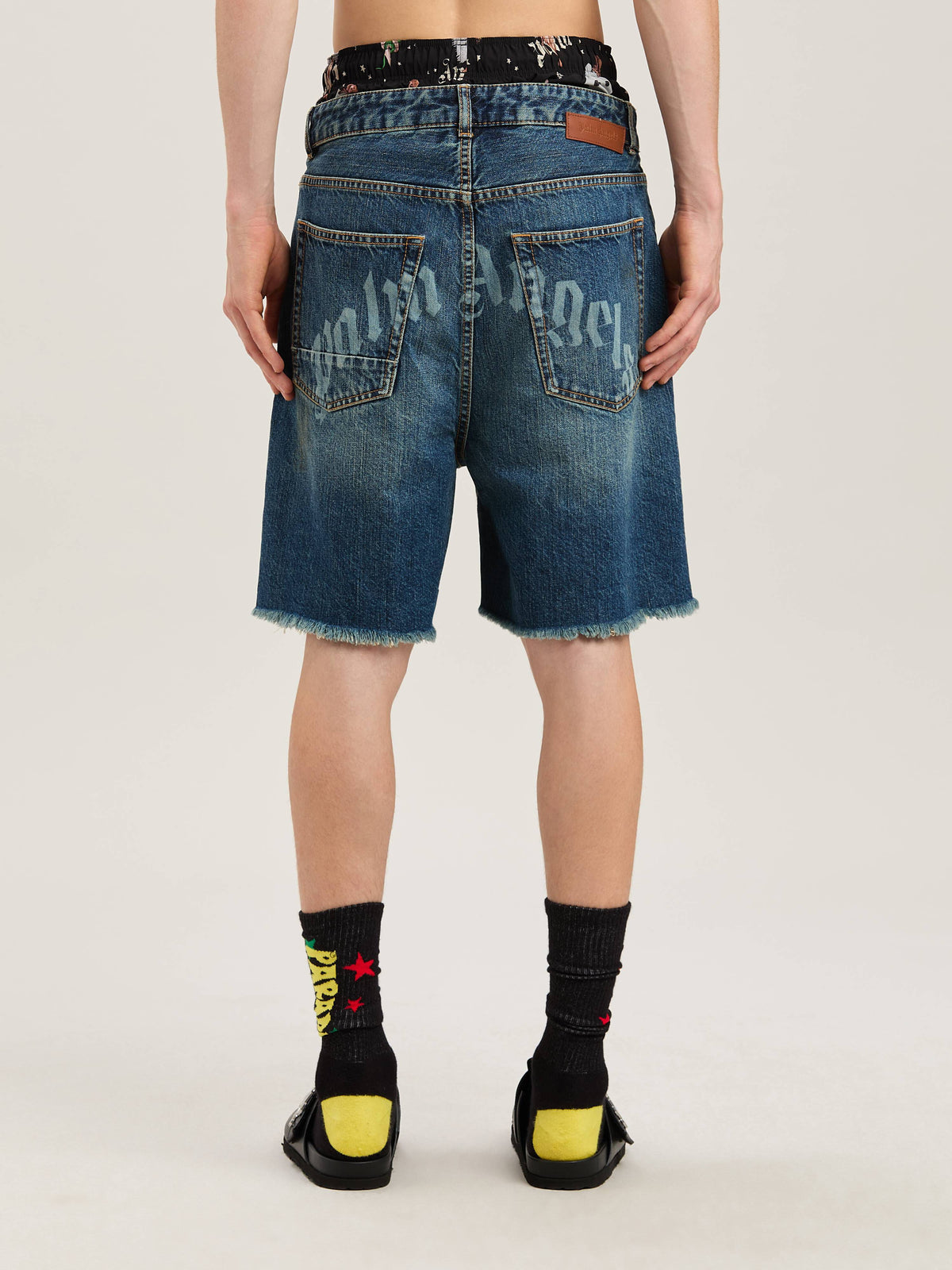 PALM ANGELS  CURVED LOGO DENIM SHORTS BLUE - LIGHT BL BLUE - LIGHT BLUE PMYC003S25DEN003