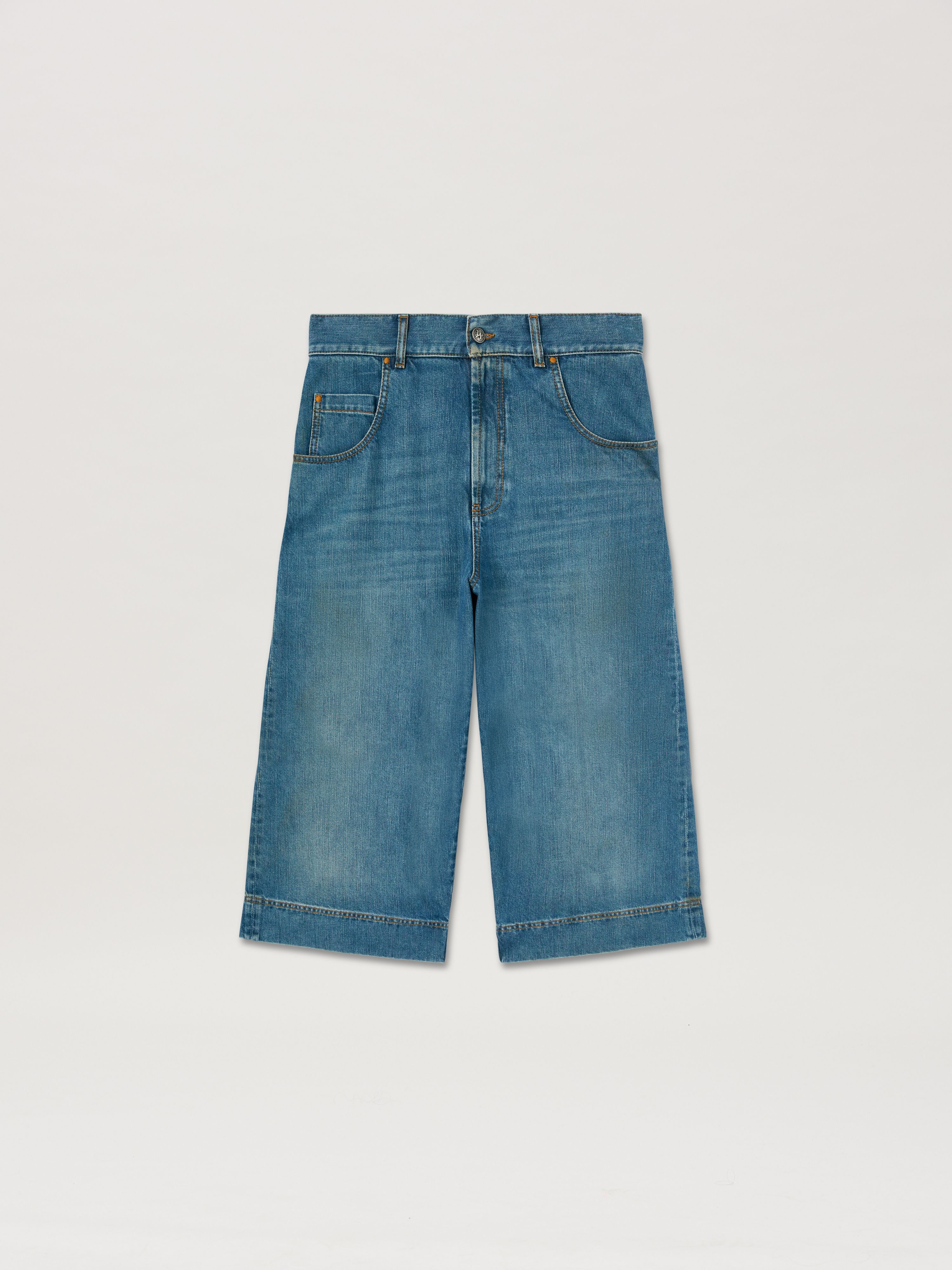PALM ANGELS  G CURVED LOGO DENIM SKATER BLUE - GREEN PMYC007S25DEN001