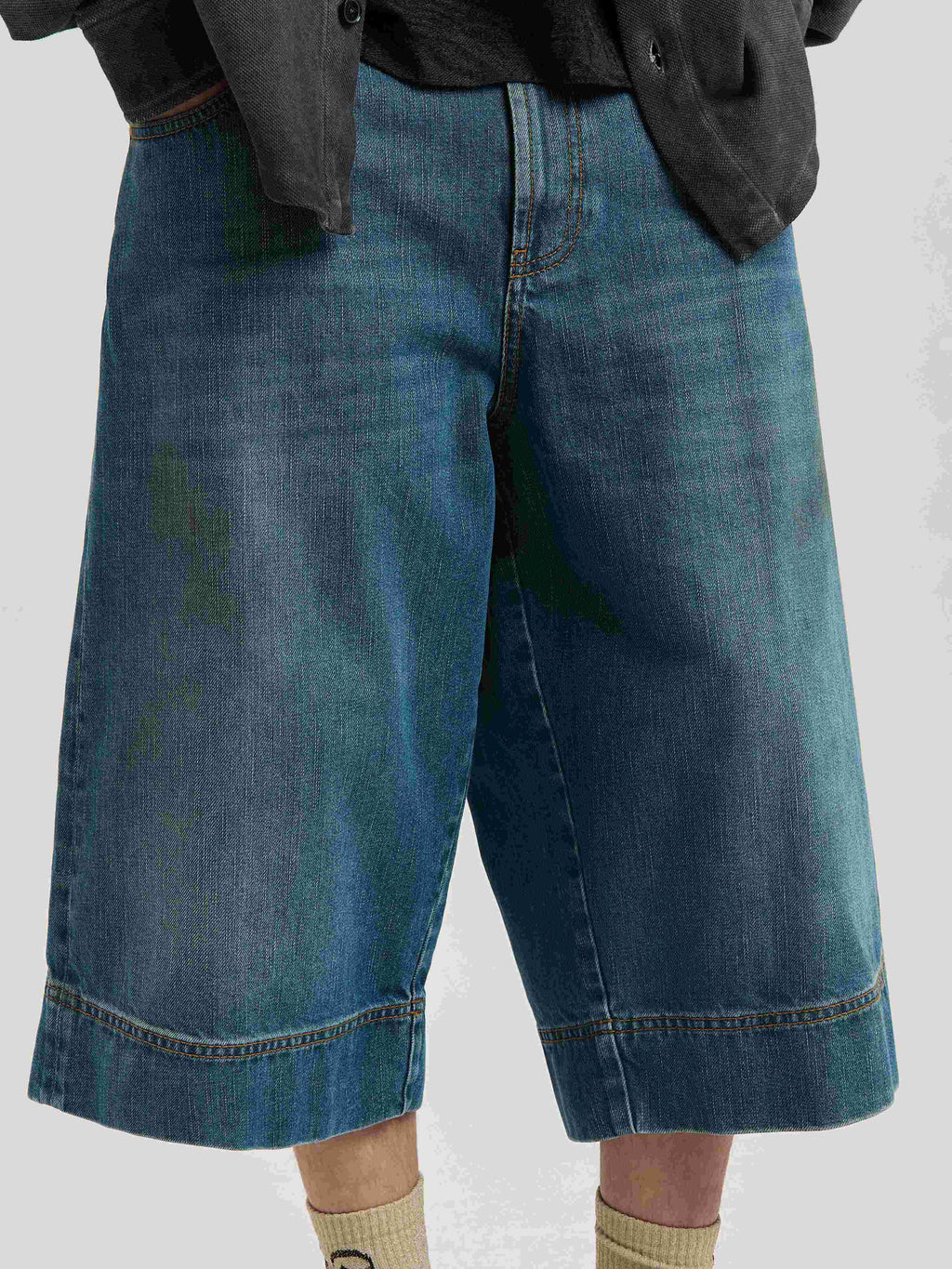 PALM ANGELS  G CURVED LOGO DENIM SKATER BLUE - GREEN PMYC007S25DEN001