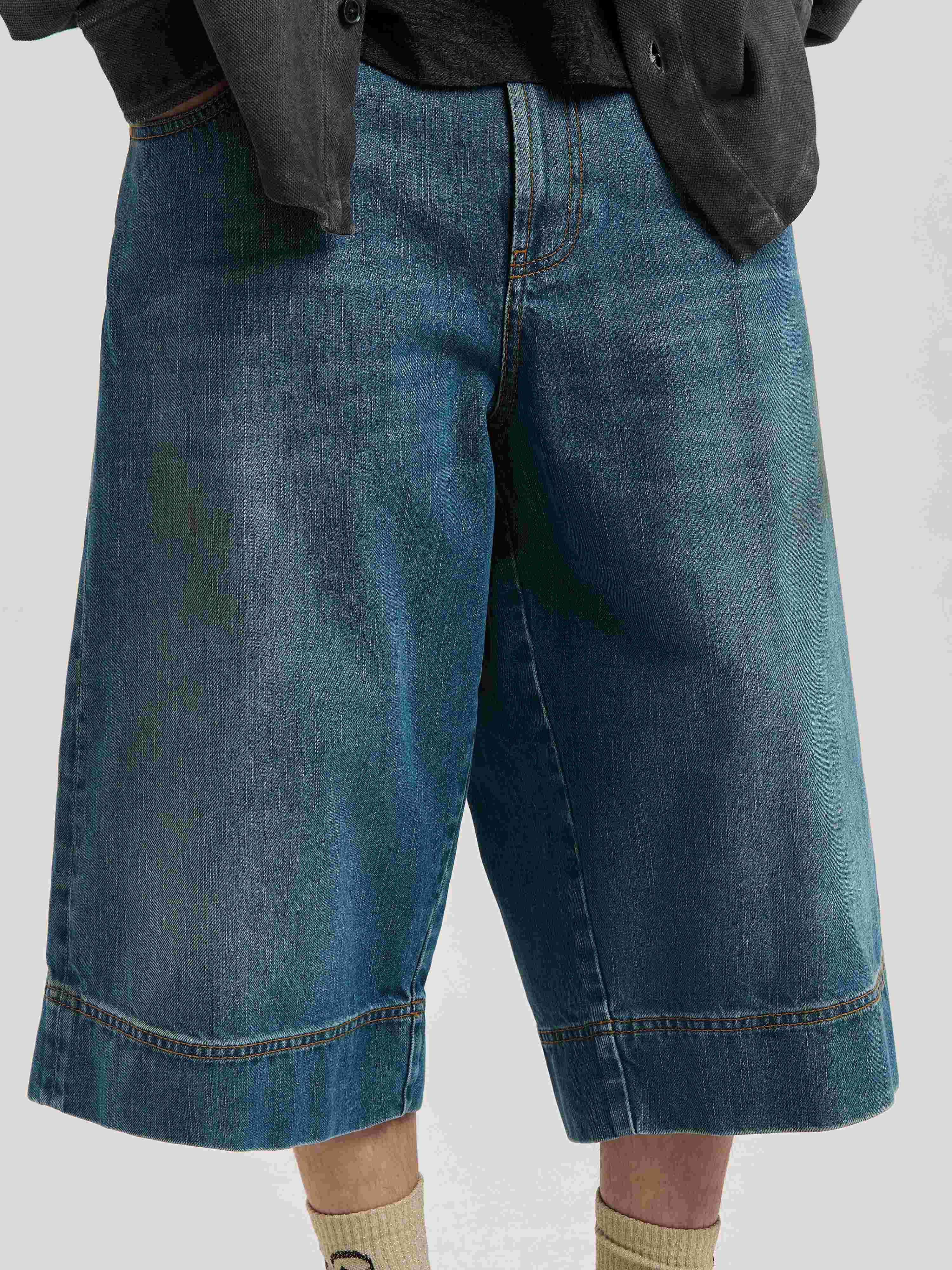 PALM ANGELS  G CURVED LOGO DENIM SKATER BLUE - GREEN PMYC007S25DEN001