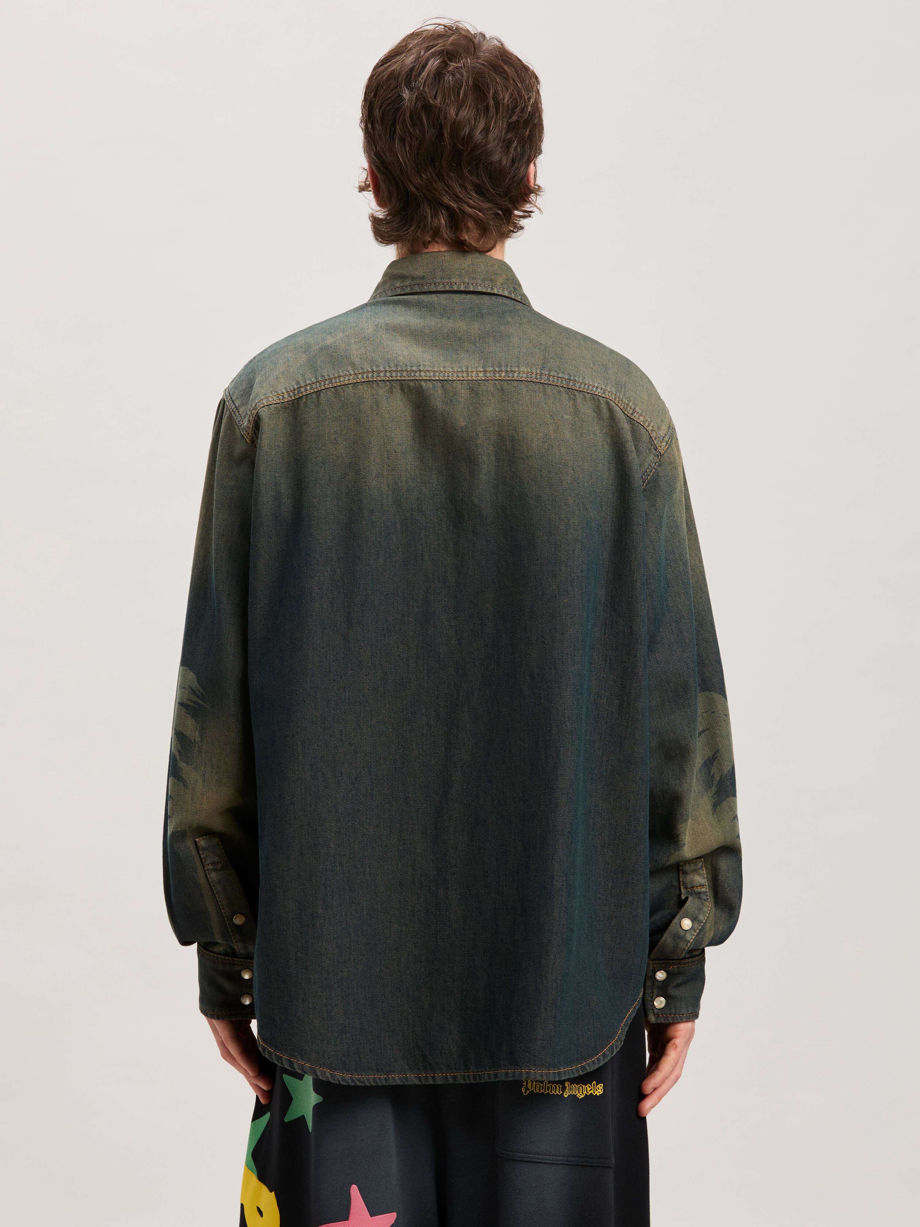 PALM ANGELS  LASER PALMS DENIM SHIRT BROWN - GREY PMYD019S25DEN001