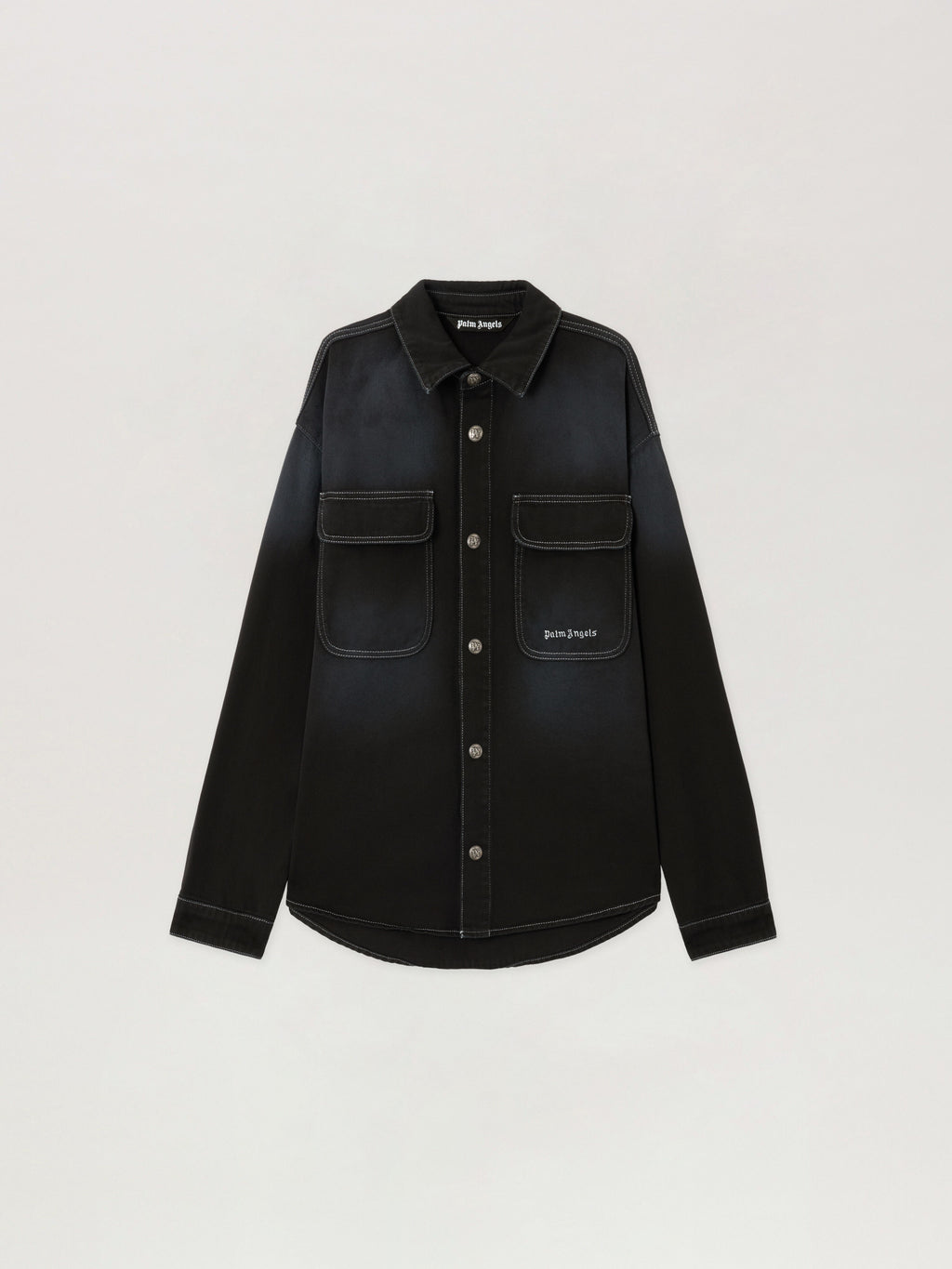 PALM ANGELS Classic Logo Loose Denim Shirt BLACK OFF WHITE PMYD024S26DEN001