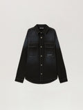 PALM ANGELS Classic Logo Loose Denim Shirt BLACK OFF WHITE PMYD024S26DEN001