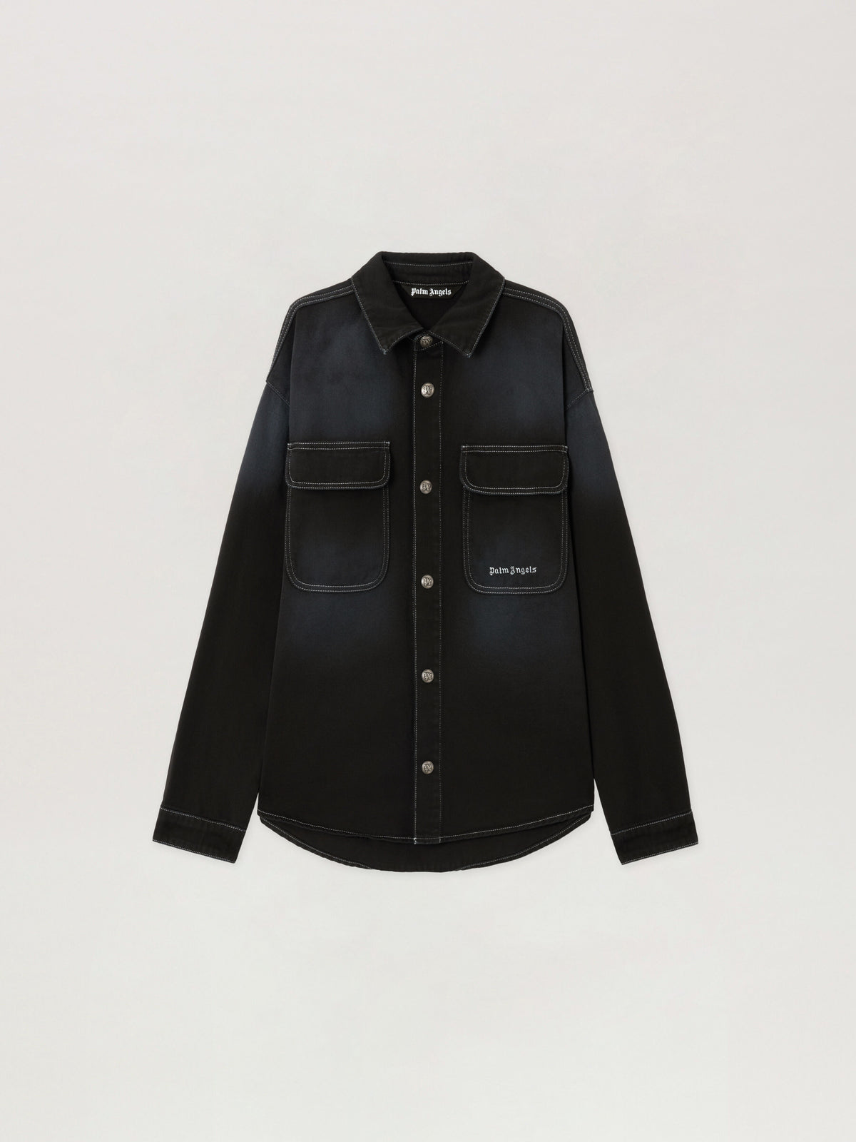 PALM ANGELS Classic Logo Loose Denim Shirt BLACK OFF WHITE PMYD024S26DEN001