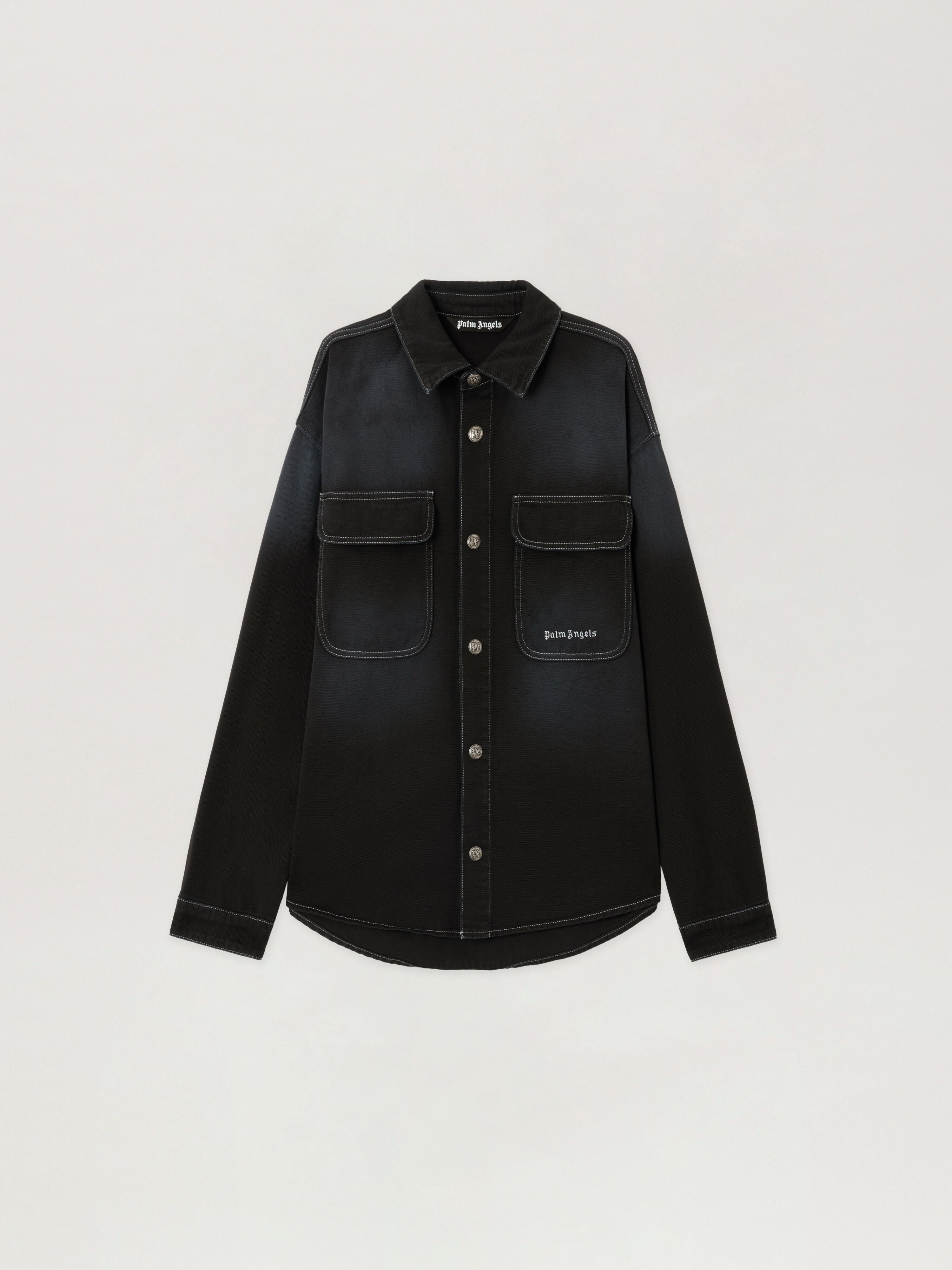 PALM ANGELS Classic Logo Loose Denim Shirt BLACK OFF WHITE PMYD024S26DEN001