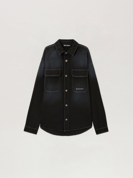 PALM ANGELS Classic Logo Loose Denim Shirt BLACK OFF WHITE PMYD024S26DEN001