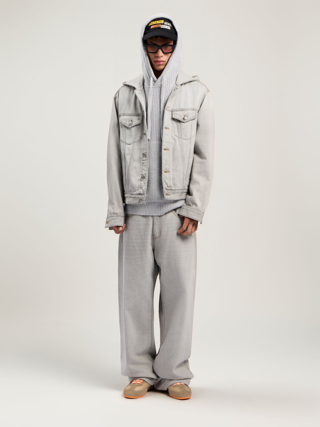 PALM ANGELS Curved Logo Denim Jacket LIGHT GREY - GREY MELANGE PMYE05CF25DEN001