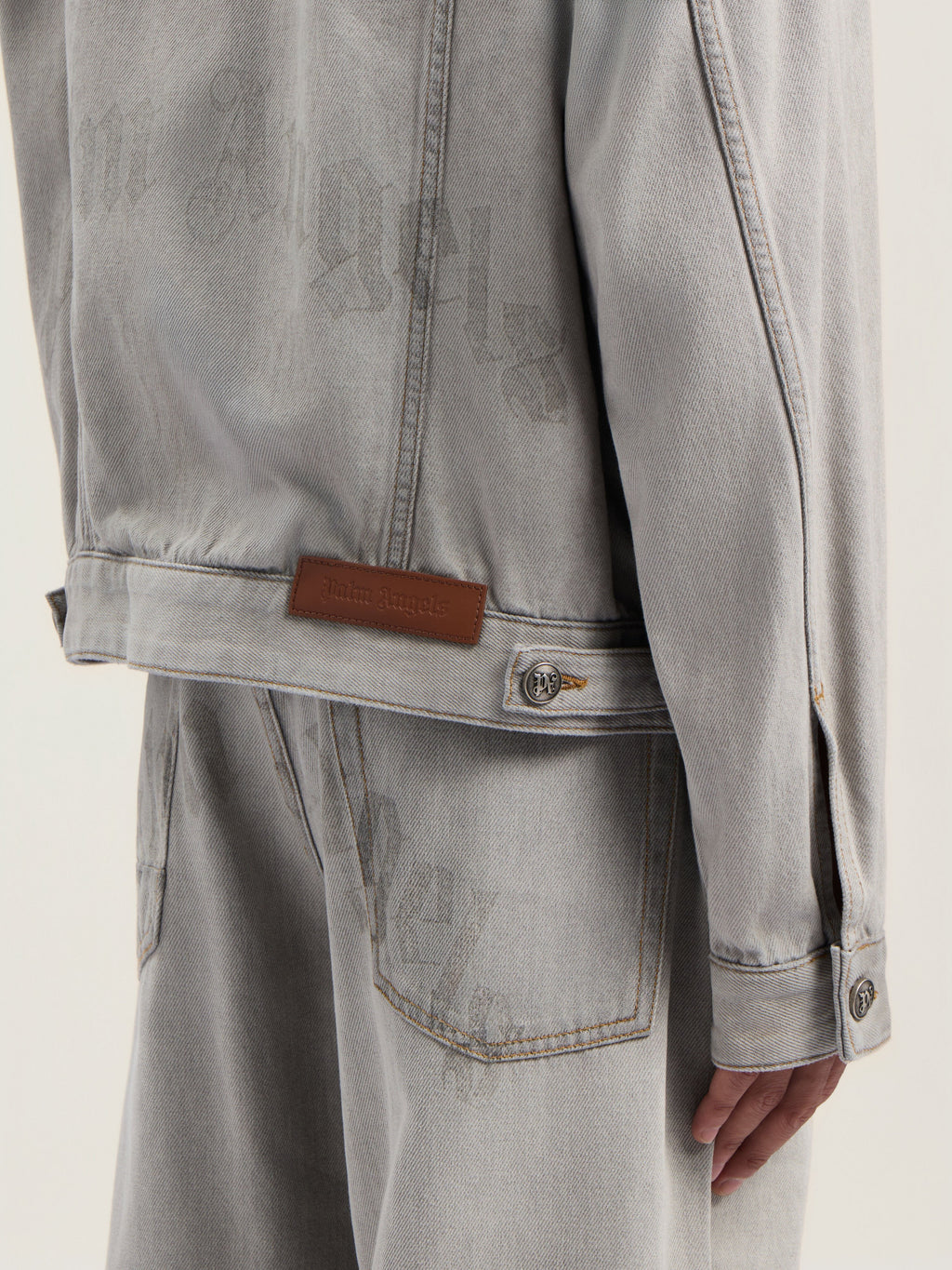 PALM ANGELS Curved Logo Denim Jacket LIGHT GREY - GREY MELANGE PMYE05CF25DEN001